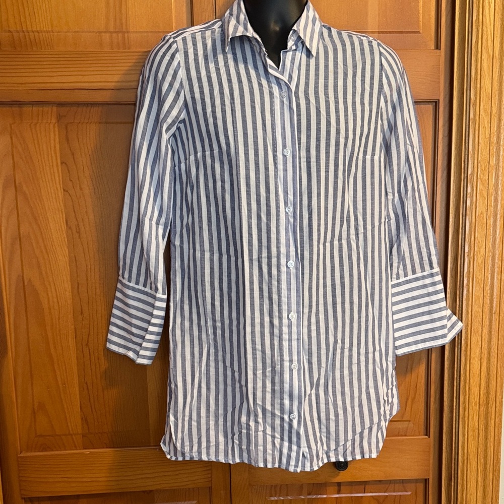 Tribal Blue and White Striped Blouse